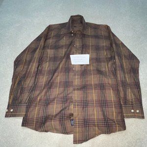 Used Burberry Button Down Brown Checkered Shirt - Small